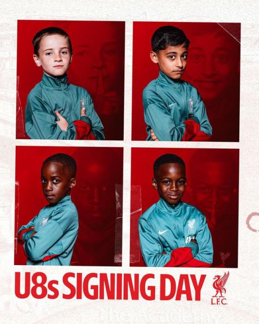 利物浦官方發布U8梯隊新援定妝照：歡迎加入我們的大家庭