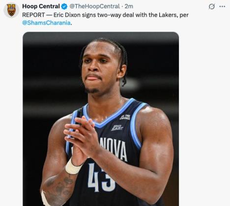 湖人簽雙向合同迎落選秀迪克森 聚焦41%三分命中率