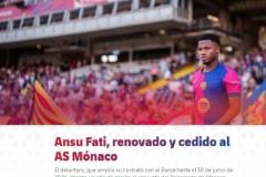 巴薩官方：法蒂續約至2028年并外租至摩納哥一年