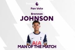 雙響助陣！約翰遜榮膺熱刺對陣南安普頓票選最佳球員