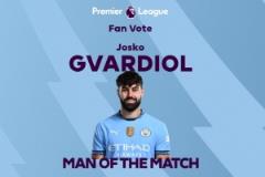 格瓦迪奧爾當選曼城2-0埃弗頓全場最佳球員