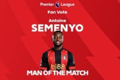 塞梅諾當選曼聯(lián) vs 伯恩茅斯全場最佳球員